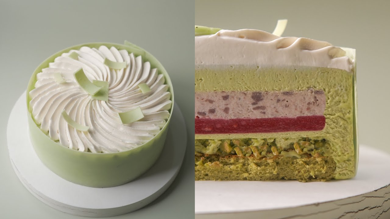 Làm bánh Entremet Matcha Mousse Dâu Tây Đậu Đỏ
